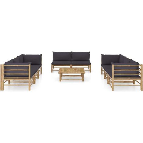 Maison Exclusive - Set Divani da Giardino 9 pz con Cuscini Grigio Scuro in Bambù (1/5)