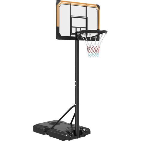Verstellbarer, freistehender Basketballkorb 213-243 cm, beschwerter Fuß mit Rollen, robustes schwarzes Backboard, ideal für Außen- oder Innenplätze, leicht zu bewegen und zu verstellen.