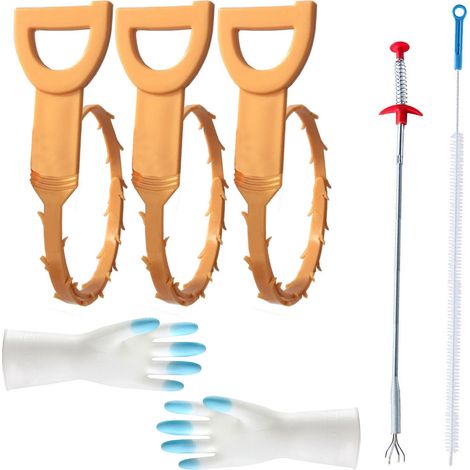Set di attrezzi per la pulizia degli scarichi con raccoglitore di capelli per WC, lavelli da cucina, vasche da bagno e fognature.