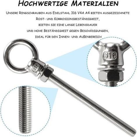 Vis à œil M10 x 120 mm - Lot de 2 - Acier inoxydable - Fixation lourde - Maison et atelier MIROIR ELECTRIQUE (1/5)