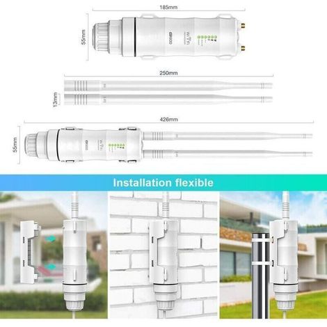 Amplificateur WiFi extérieur 802.11AC – Étanchéité IP65 – Vitesses 150 Mbps 2,4 GHz et 433 Mbps 5 GHz – Alimentation PoE – Antennes longue portée - AC600 (1/5)