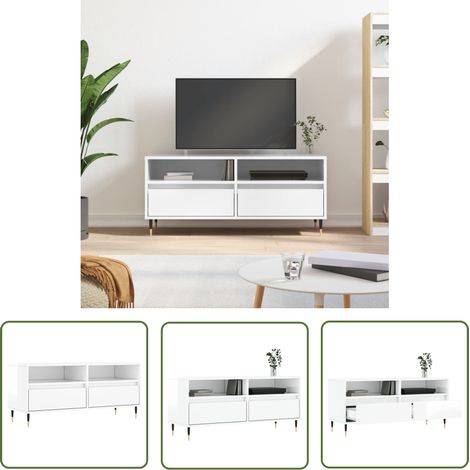 The Living Store TV-Schrank Hochglanz-Weiß 100x34,5x44,5 cm Holzwerkstoff - TV Schrank - Fernsehtisch - Holz Sideboard - Weißer TV Stand - Regal Für Wohnzimmer (1/5)