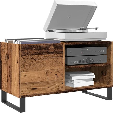 vidaXL Mobile Porta Dischi Legno Antico 84,5x38x48cm Legno