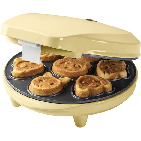 Bestron Waffle Maker con motivi di animali, piastra per Waffle mini biscotti a cialda, indicatoro luminso & rivestimento antiaderente, 700 watt, colore: Giallo (1/4)