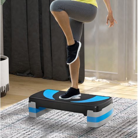 Step aerobico regolabile, 3 altezze 10/15/20 cm, portata max 150 kg, azzurro DESVIAE
