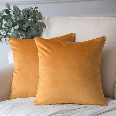 Quadratische Dekokissenbezüge aus weichem, seidigem Samt für Sofas, 50 x 50 cm, orange, 2er-Pack