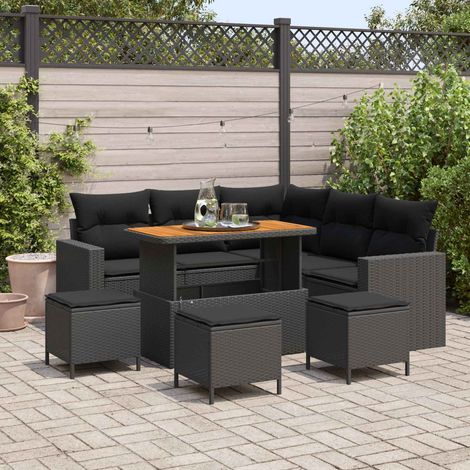 vidaXL Ensemble de canapé de jardin 10 pièces 7-Nombre de places Noir (1/5)