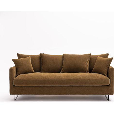 Canapé convertible 3 places en tissu pieds épingles noirs - Bronze - VILLABON (1/5)