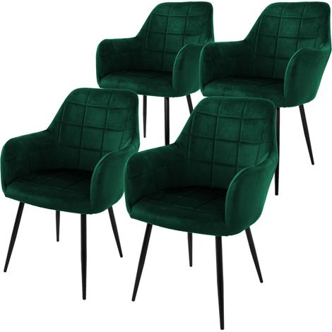 ECD Germany Set 4x Sedie da Pranzo Verde Scuro Poltrone Imbottite in Velluto Stile Moderno Scandinavo Gambe in Metallo per Sala Pranzo Soggiorno Cucina Ufficio Studio Sala D'Attesa