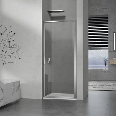 GRAND VERRE Porte de douche pivotante 70x190 à ouverture intérieure et extérieure profilé chromé (1/5)