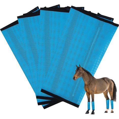 Lot de 4 guêtres anti-mouches pour chevaux, en maille plastique respirante, pour réduire le piétinement, les dommages aux sabots (1/4)