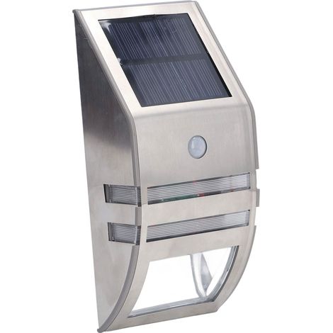Lumière murale solaire en acier inoxydable avec détecteur PIR, idéale pour escalier, couloir, passage, batterie intégrée incluse, lumière blanche, finition acier inoxydable (1/5)