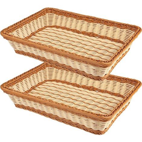 2 Pièces Osier Corbeille a Pain, Corbeille à Fruits en Osier, Paniers de Paques, Réutilisable Tissé à la main Paniers de Rangement pour Pain, Fruit, Légume, Œuf, Snacks (Bicolore, Grande) (1/3)