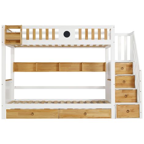 Lit superposé 90x200 4 placards étagères escalier blanc bois
