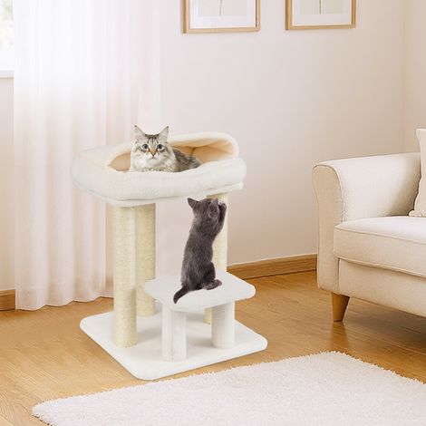 Petit Arbre a Chat 61 cm, Arbre a Chat Design, 3 Poteaux à Griffer en Sisal, 3 Plateformes, Tour pour Chaton Interieur, 47,5 x 47,5 x 61 cm, Beige (1/5)