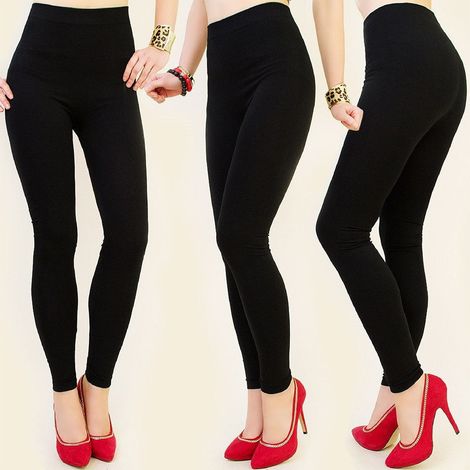 Trade Shop - Leggings Mod.919 Elastici Nero Tessuto Opaco Da Donna Comodi Eleganti - (1/5)