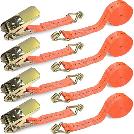 Cliquet avec cliquet et crochet, sangle de serrage, 6m × 2.5mm, 1000kg, courroie de cliquet, sangle de cerclage en deux pièces, orange