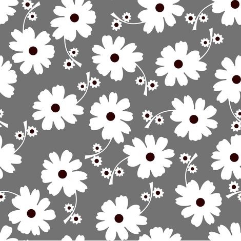 Tela decorativa para exteriores Oxford - motivo de flores blancas sobre fondo gris I DR128 (1/5)