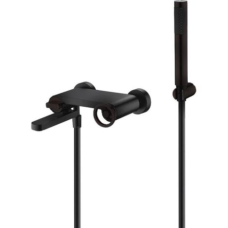 IMEX Miscelatore monocomando vasca Olimpo corpo in ottone e zama finitura nero opaco tubo flessibile acciaio 180 cm supporto doccetta ABS cartuccia ceramica Ø35 mm modello Imex-BDC033-4NG (1/2)