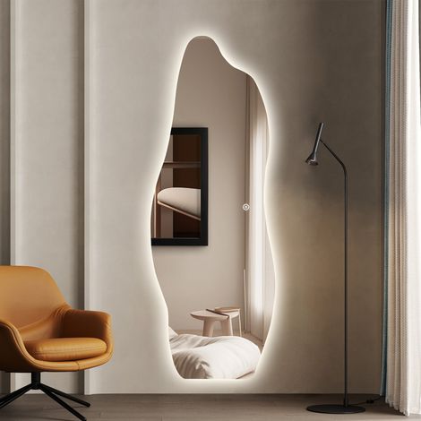 WDWRITTI LED Standspiegel 165x60cm Ganzkörperspiegel mit Beleuchtung Asymetrischer Spiegel mit Beleuchtung für Ankleidezimmer, Schlafzimmer, Wohnzimmer, Friseursalon (1/5)
