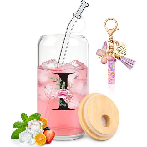 Tasse en verre avec couvercle et paille, cadeaux personnalisés pour les femmes pour un anniversaire, Noël, la Saint-Valentin (1/5)