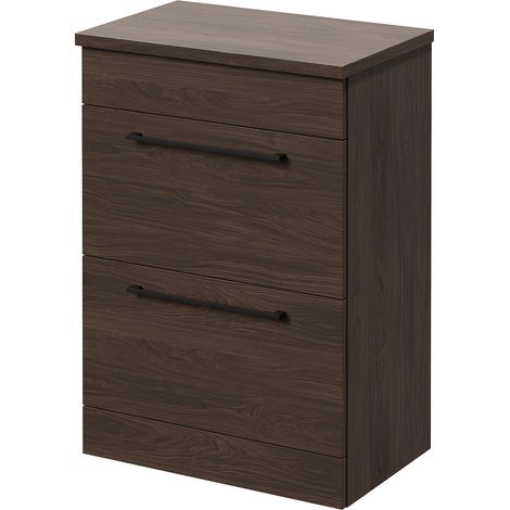 Napoli 390 Brown Oak 600mm 2 Drawer Vanity Unit for Countertop Basins - 600mm - Matt Black 320mm Handle