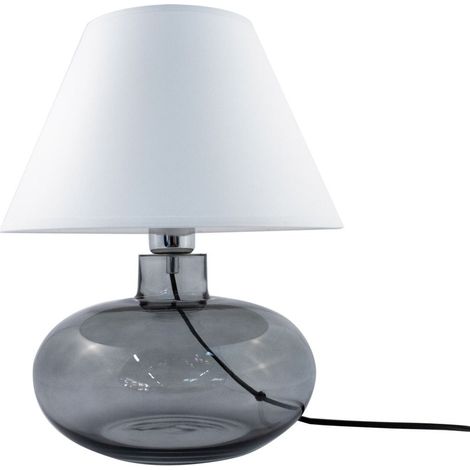 Lampe table verre fumé, abat-jour blanc E27 40W Zuma (1/4)