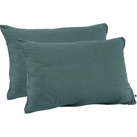 Lot de 2 Taies d’Oreiller en Double Gaze de Coton – 50 x 70 cm – Bleu canard (1/3)