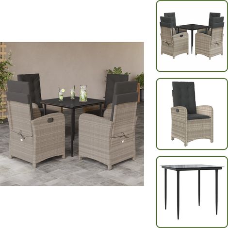 The Living Store 5-tlg. Garten-Essgruppe mit Kissen Hellgrau Poly Rattan - Gartenmöbel (1/5)