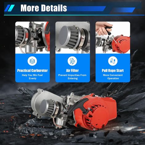 Moteur de Pocket Dirt Bike 49 cm³ 50 cm³, monocylindre, refroidissement à air, 2 temps, 3 CV, avec allumage électronique et démarrage par câble pour mini motos hors route, VTT, pocketbike (1/5)