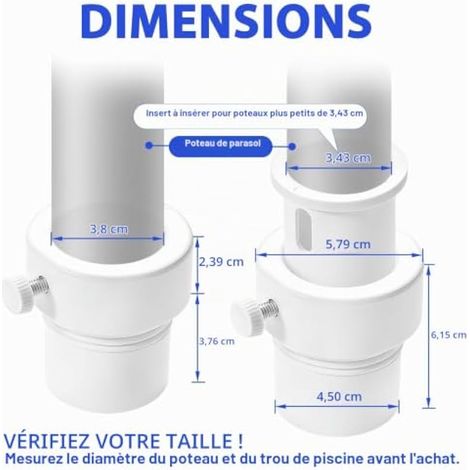 Adaptateur de Parasol, Adaptateur pour Support de Parasol de Piscine, Stabilisateur de Mât pour Parasols, Résistant, Convient à 3,8 cm et 3,4 cm, pour Parasols de Terrasse Jardin et Piscine (1/4)