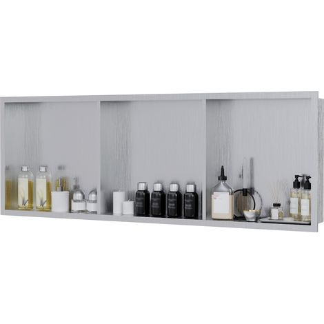 Niche de douche encastrée en acier inoxydable 304 – Rangement peinture murale vertical salle de bain – Résistante à la rouille, installation facile, finition nickel brossé – 12x36 pouces, trois compar (1/5)