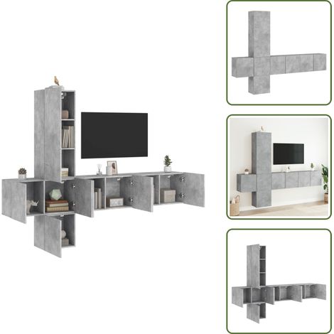 Wohnwand - vidaXL 5-tlg. Wohnwand Betongrau Holzwerkstoff - Holzwerkstoff (1/5)