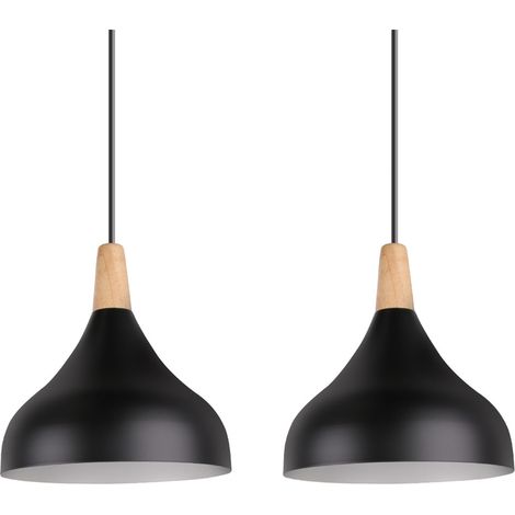 Lustre Suspension Moderne E27 Éclairage Intérieur Lampe Suspension Créative Simple Noir Ø20CM pour Chambre Salon - 2Pcs