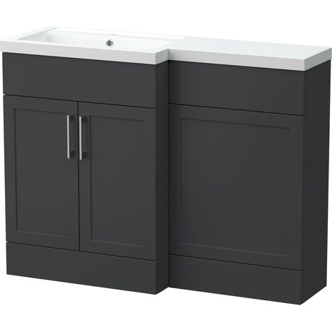 Pirehill Traditional Floor Standing 2 Door Vanity Basin WC Combination Unit with Polymarble Basin, Left Hand, 1100mm, Dark Grey