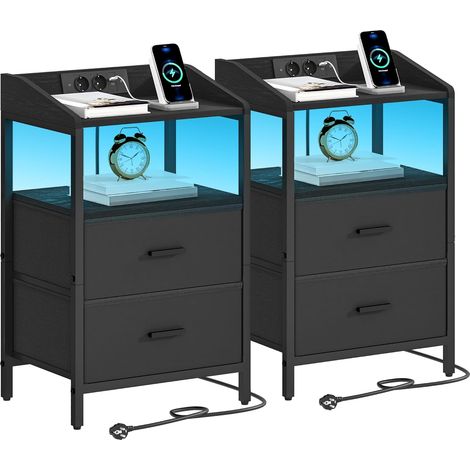 Table de chevet avec éclairage LED – 2 prises de courant et 2 ports USB – Design moderne avec 2 tiroirs – Dimensions 30x40x68 cm (1/5)