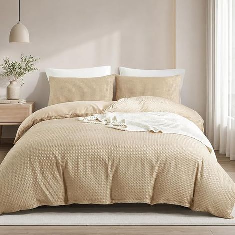 Housse de Couette 200x200 Gaufrée Taupe avec Taie d'oreiller 65x65 cm (1/5)