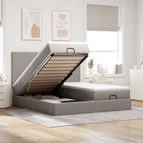 Ottoman-Bett mit Matratzen & LEDs Taupe 160x200 cm Stoff (1/5)
