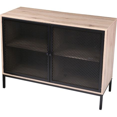 Buffet 2 portes grillagées avec 2 étagères design industriel SOHO (1/2)