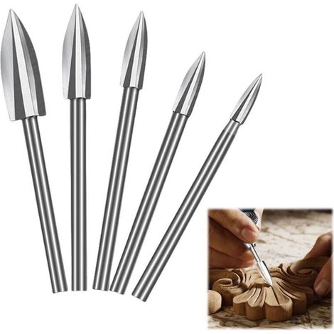 Holzschnitzbohrer-Set für Rotationswerkzeuge, 5-teiliges Holzschnitzbohrer-Set für Dremel mit 1/8-Zoll-Schaft für DIY-Bastelarbeiten, Schnitzen, Schleifen und (1/5)