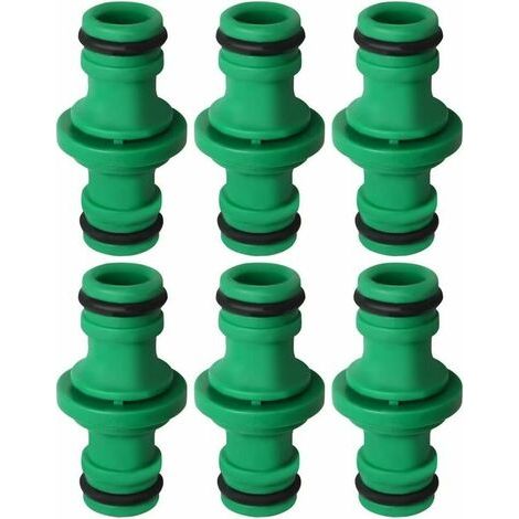 Connecteur de tuyau double, connecteur de tuyau en plastique pour tuyau d'arrosage, 6 pièces (vert) (1/4)