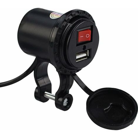 Cargador USB para motocicleta, 5 V/2,1 A, resistente al agua, con interruptor de encendido y apagado, para manillar, para teléfonos, tabletas y PC. (1/4)