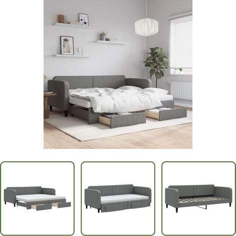 Schlafsofa -  Tagesbett Ausziehbar mit Schubladen Dunkelgrau 90x200 cm Stoff
