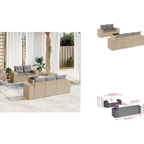 Salon de jardin avec coussins 6 pcs beige résine tressée - Ensemble Salon De Jardin - Meuble De Jardin - Résine Tressée - Rotin Synthétique - Mobilier Extérieur (1/3)