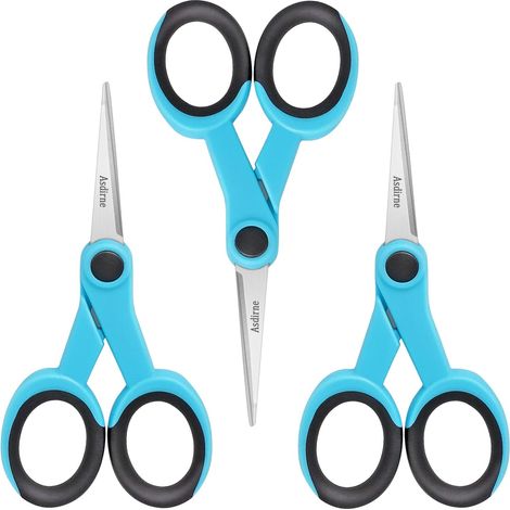 Lot de 3 paires de ciseaux de détail de 12,7 cm avec lame tranchante en acier inoxydable et poignées souples, parfaits pour la couture, l'artisanat, le bureau et l'école, bleu/noir (1/5)