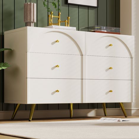 Commode à 6 tiroirs, blanc, buffet et meuble haut pour chambre et tous les espaces de vie, blanc crème - H85×L120×P40 cm (1/5)