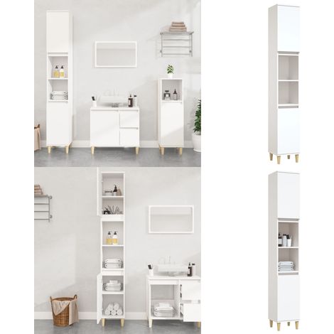 Armadietto da Bagno Bianco 30x30x190 cm in Legno Multistrato - Armadietto in legno - Armadietto da bagno in legno