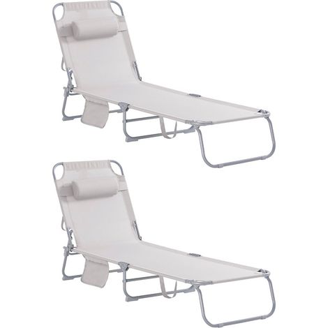SoBuy 2 Sets Adjustable Reclining Outdoor Sunbed Camping Chair Beige,OGS35-MIx2 (1/5)
