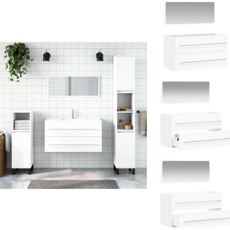 Armoire de salle de bain avec miroir blanc bois d'ingénierie - Meuble De Salle De Bain - Armoire De Salle De Bain - Miroir Mural - Rangement Salle De Bain - Commode Salle De Bain (1/5)