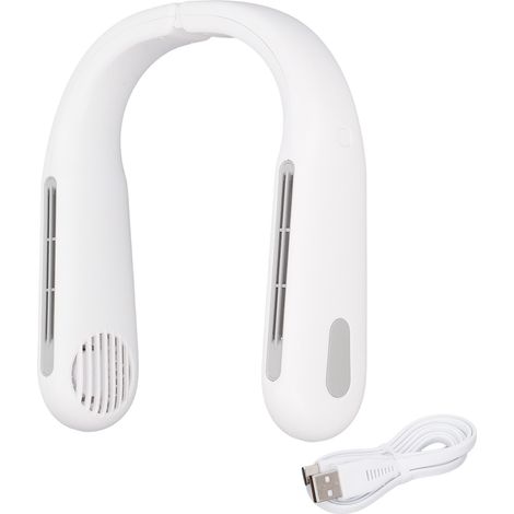 Ventilateur de cou portable mini, 3 vitesses de vent, refroidissement rapide, USB, pour sport voyage extérieur, blanc (1/5)